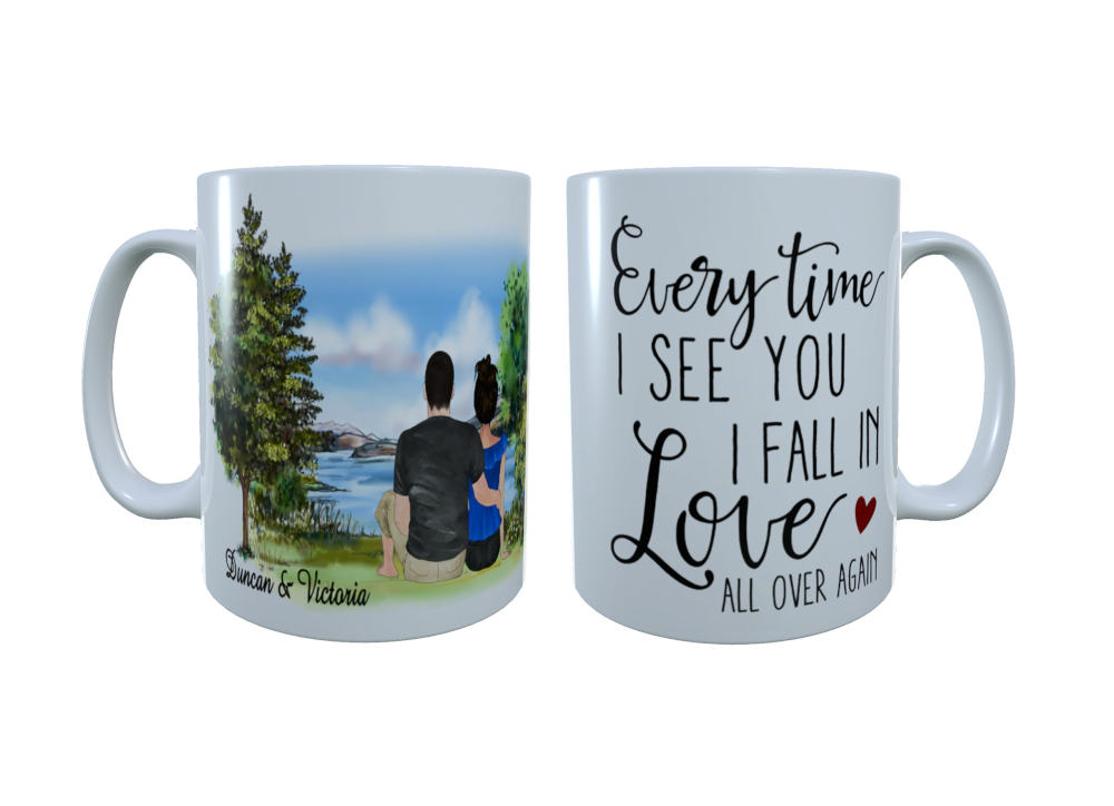 Romantic Couple Lakeside Ceramic Mug, Custom Couples Mug